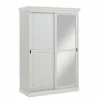 Landhausstil Schiebetüren-Kleiderschrank In Weiß - Satumare -Wohnen Shop 115x220x69 schiebetueren kleiderschrank in weiss aus kiefer massivholz satumare f