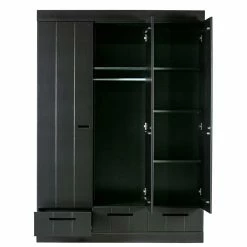 140x195x53 Kleiderschrank 3-türig & 3 Schubladen - Vindrus -Wohnen Shop 140x195x53 kleiderschrank 3 tuerig 3 schubladen in schwarz aus kiefer vindrus 02