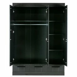 140x195x53 Kleiderschrank 3-türig & 3 Schubladen - Vindrus -Wohnen Shop 140x195x53 kleiderschrank 3 tuerig 3 schubladen in schwarz aus kiefer vindrus 03