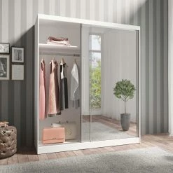 180x216x59 Schwebetürenschrank Mit Zwei Spiegeltüren - Jaines -Wohnen Shop 180x216x59 schwebetuerenschrank mit zwei spiegeltueren korpus in weiss jaines 02