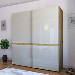 2-türiger Schwebetüren Kleiderschrank 200cm Breit - Crascanu 10 2-türiger Schwebetüren Kleiderschrank 200cm Breit - Crascanu -Wohnen Shop 2 tueriger schwebetueren kleiderschrank 200cm breit in beige glas eiche optik crascanu 02