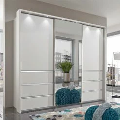 250cm Kleiderschrank In Weiß Glas & Spiegel - Kitts