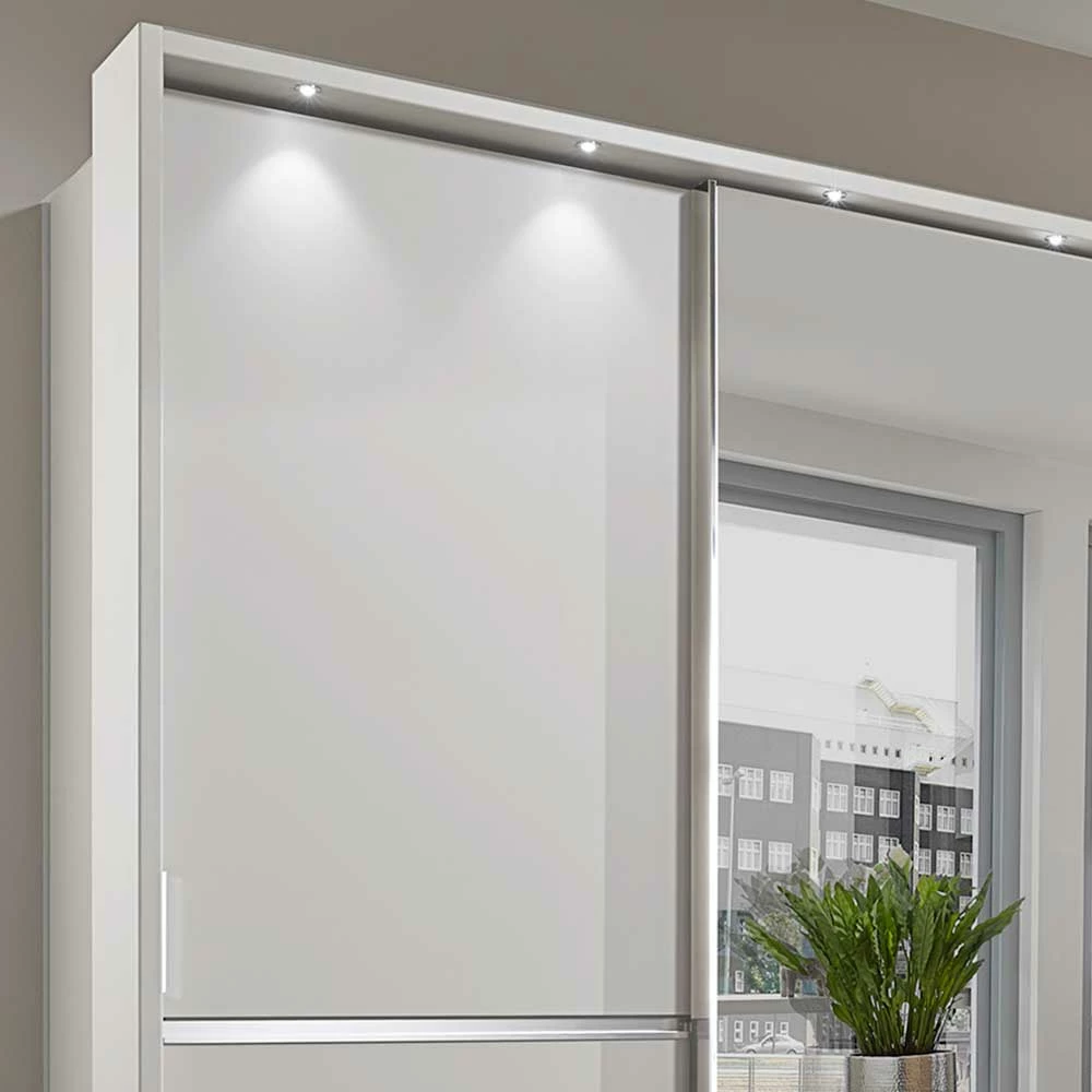 250cm Kleiderschrank In Weiß Glas & Spiegel - Kitts 4 250cm Kleiderschrank In Weiß Glas & Spiegel - Kitts – Bild 2