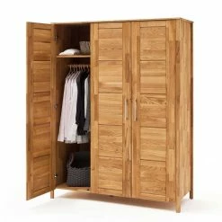 3-türiger Kleider-Schrank Aus Holz Wildeiche - Memba -Wohnen Shop 3 tueriger kleider schrank aus holz wildeiche mit innen ausstattung memba 02