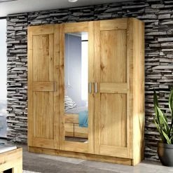 3-türiger Schlafzimmer-Schrank Mit Spiegel - Rirua -Wohnen Shop 3 tueriger schlafzimmer schrank mit spiegel in wildeiche 152x205x60 rirua 04