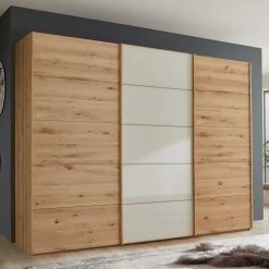 300cm Schwebetürenschrank Zweifarbig - Rasmuss -Wohnen Shop 300cm schwebetuerenschrank zweifarbig in beige glas eiche rasmuss 02