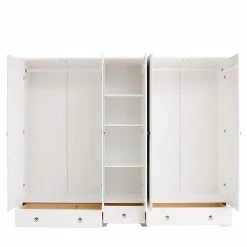 5-türiger Kleiderschrank Aus Holz In Weiß - Velriva I -Wohnen Shop 5 tueriger kleiderschrank aus holz in weiss lackiert kiefer massiv velriva i 02