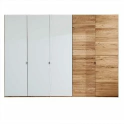 5-türiger Kleiderschrank Aus Wildeiche & Weißglas - Mangaly