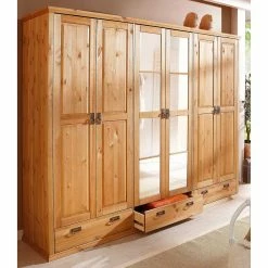 Wohnen Shop -Wohnen Shop 6 tueriger massiver kleiderschrank mit 3 schubladen spiegeln aus kiefer inhusa 01