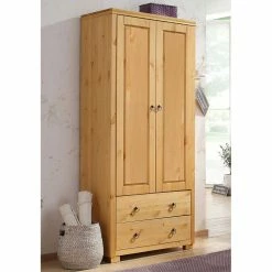 Wohnen Shop -Wohnen Shop 80x178x40 kiefernholz schrank 2 tuerig 2 schubladen vinidad 01