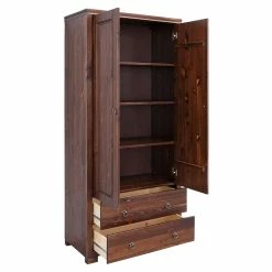 80x178x40 Schrank Aus Kiefer In Braun - Luvin -Wohnen Shop 80x178x40 schrank aus kiefer in braun lackiert 2 tuerig schubladen luvin 02