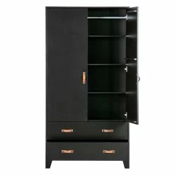 94x180x40 Kiefernholz Kleiderschrank In Schwarz - Ilvessino -Wohnen Shop 94x180x40 kiefernholz kleiderschrank in schwarz mit kunstledergriffen ilvessino 03