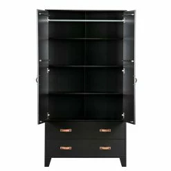 94x180x40 Kiefernholz Kleiderschrank In Schwarz - Ilvessino -Wohnen Shop 94x180x40 kiefernholz kleiderschrank in schwarz mit kunstledergriffen ilvessino 04