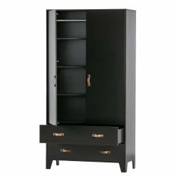 94x180x40 Kiefernholz Kleiderschrank In Schwarz - Ilvessino -Wohnen Shop 94x180x40 kiefernholz kleiderschrank in schwarz mit kunstledergriffen ilvessino 05
