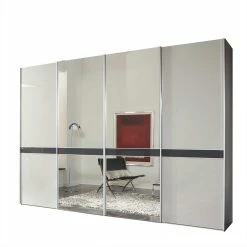 Design Schrank Mit Spiegel & Glas Front Hellgrau - Capolyna