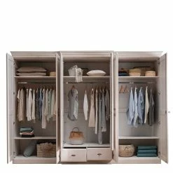 Eleganter Kleiderschrank In Weiß Gewachst - Beato -Wohnen Shop eleganter kleiderschrank in weiss gewachst aus kiefer massiv mit spiegel beato 03