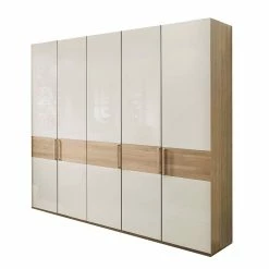 Glasfront Kleiderschrank In Beige & Eiche - Emdsiva
