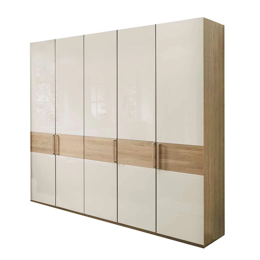 Glasfront Kleiderschrank In Beige & Eiche - Emdsiva 3 Glasfront Kleiderschrank In Beige & Eiche - Emdsiva