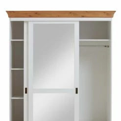 Holz Schrank Mit Schiebetüren & Spiegel - Sibiuta 11 Holz Schrank Mit Schiebetüren & Spiegel - Sibiuta -Wohnen Shop holz schrank mit schiebetueren spiegel in weiss laugenfarben sibiuta 03