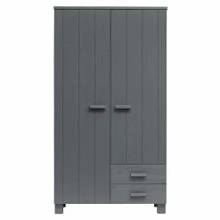 Kiefernholz Kleiderschrank In Grau Dunkel - Isnos I -Wohnen Shop kiefernholz kleiderschrank in grau dunkel 2 tuerig 2 schubladen isnos i 02