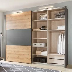 Kleiderschrank In Eiche Bianco & Anthrazit - Tom -Wohnen Shop kleiderschrank in eiche bianco anthrazit mit zwei schwebetueren tom 02