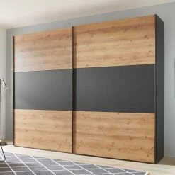 Kleiderschrank In Eiche Bianco & Anthrazit - Tom -Wohnen Shop kleiderschrank in eiche bianco anthrazit mit zwei schwebetueren tom 03