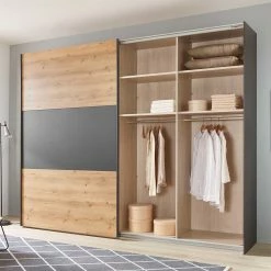 Kleiderschrank In Eiche Bianco & Anthrazit - Tom -Wohnen Shop kleiderschrank in eiche bianco anthrazit mit zwei schwebetueren tom 04