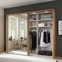 Kleiderschrank In Eiche Bianco & Spiegel - Paniola -Wohnen Shop kleiderschrank in eiche bianco spiegel mit zwei schwebetueren paniola 02