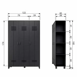 Kleiderschrank In Spind Optik Aus Holz & MDF - Mesusco -Wohnen Shop kleiderschrank in spind optik aus holz mdf in schwarz mit metallgriffen mesusco 04