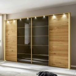 Kleiderschrank Mit Schwebetüren In Dunkelbraun - Vutonia -Wohnen Shop kleiderschrank mit schwebetueren in dunkelbraun glas eiche bianco vutonia 02