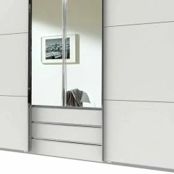 Kleiderschrank Mit Schwebetüren & Spiegeltüren - Krista -Wohnen Shop kleiderschrank mit schwebetueren spiegeltueren drei schubladen in weiss krista 02