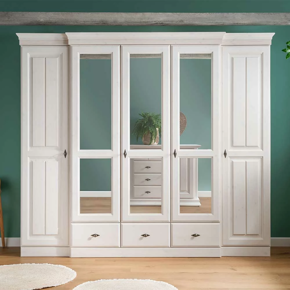 Landhaus Kleiderschrank In Weiß Gewachst - Beato 4 Landhaus Kleiderschrank In Weiß Gewachst - Beato – Bild 2