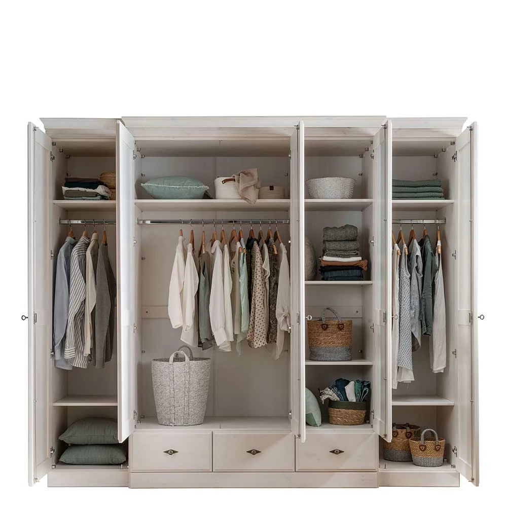 Landhaus Kleiderschrank In Weiß Gewachst - Beato 6 Landhaus Kleiderschrank In Weiß Gewachst - Beato – Bild 4