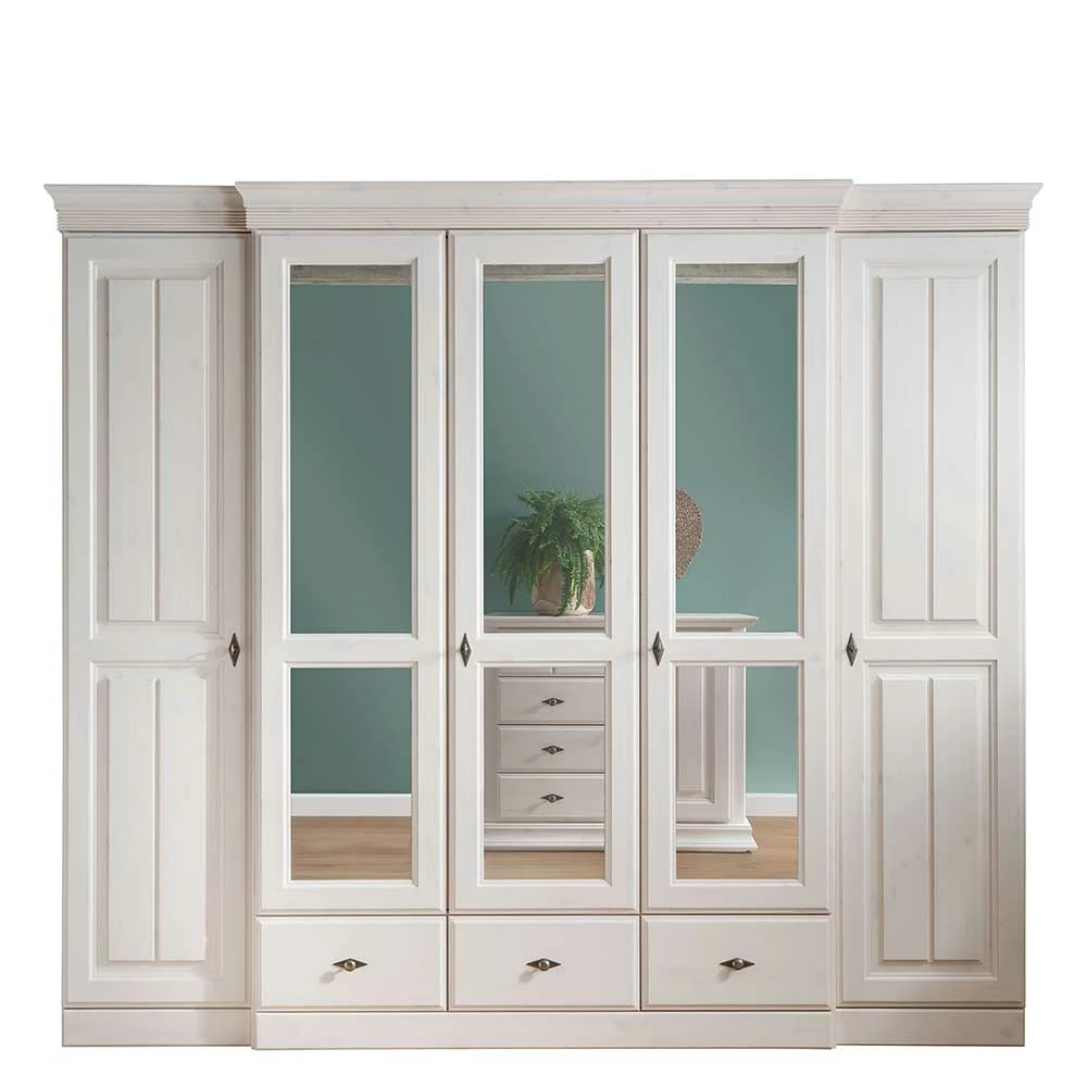 Landhaus Kleiderschrank In Weiß Gewachst - Beato 3 Landhaus Kleiderschrank In Weiß Gewachst - Beato