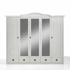 Landhaus Kleiderschrank In Weiß Kiefer Laburita 5-türig Mit Spiegeln