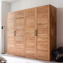 Moderner Kleiderschrank Aus Wildeiche - Zaisan -Wohnen Shop moderner kleiderschrank aus wildeiche massiv mit metallgriffen 4 tuerig zaisan 02