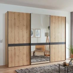 Moderner Schwebetürenschrank Mit Spiegel - Ulapos -Wohnen Shop moderner schwebetuerenschrank mit spiegel in eiche bianco anthrazit ulapos 02