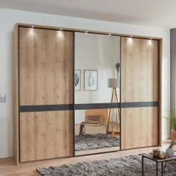 Moderner Schwebetürenschrank Mit Spiegel - Ulapos -Wohnen Shop moderner schwebetuerenschrank mit spiegel in eiche bianco anthrazit ulapos 03