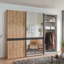 Moderner Schwebetürenschrank Mit Spiegel - Ulapos -Wohnen Shop moderner schwebetuerenschrank mit spiegel in eiche bianco anthrazit ulapos 04