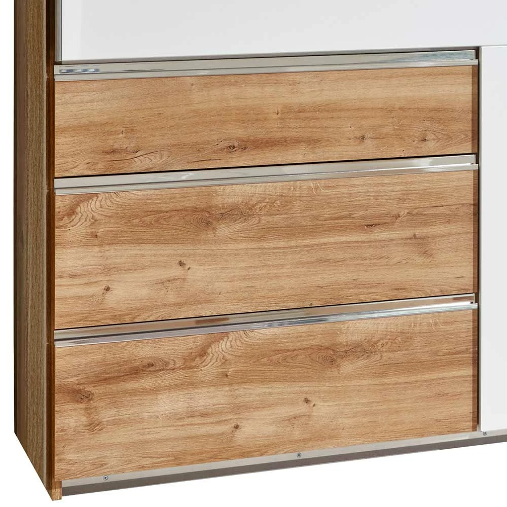 Schiebetürschrank In Weiß & Eiche Mit Spiegel - Doraz 6 Schiebetürschrank In Weiß & Eiche Mit Spiegel - Doraz – Bild 4