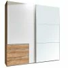 Schiebetürschrank In Weiß & Eiche Mit Spiegel - Doraz -Wohnen Shop schiebetuerschrank in weiss eiche mit spiegel 2 tuerig 3 schubladen doraz f