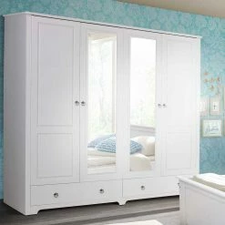 Schlafzimmer Kiefernschrank In Weiß - Velriva -Wohnen Shop schlafzimmer kiefernschrank in weiss 5 tuerig 2 spiegel velriva 02