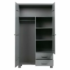 Schlafzimmer Schrank Aus Holz Grau Lackiert - Tastria -Wohnen Shop schlafzimmer schrank aus holz grau lackiert kiefer massiv tastria 05