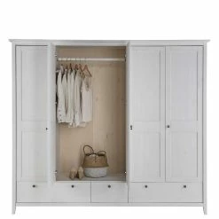 Schlafzimmerschrank 5-türig & 3 Schubladen - Astinion -Wohnen Shop schlafzimmerschrank 5 tuerig 3 schubladen aus kiefernholz in weiss skandi astinion 02