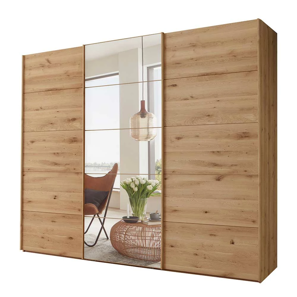 Schlafzimmerschrank In Eiche Bianco Mit Spiegel - Gonron 3 Schlafzimmerschrank In Eiche Bianco Mit Spiegel - Gonron