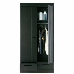 Schwarzer Schlafzimmerschrank Aus Holz Kiefer - Vindrus -Wohnen Shop schwarzer schlafzimmerschrank aus holz kiefer 2 tuerig 2 schubladen vindrus 02