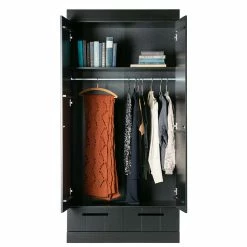 Schwarzer Schlafzimmerschrank Aus Holz Kiefer - Vindrus -Wohnen Shop schwarzer schlafzimmerschrank aus holz kiefer 2 tuerig 2 schubladen vindrus 05