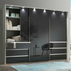 Schwebetüren Schrank Mit Glasfront Anthrazit - Annone 10 Schwebetüren Schrank Mit Glasfront Anthrazit - Annone -Wohnen Shop schwebetueren schrank mit glasfront anthrazit 3 tuerig 6 schubladen annone 02