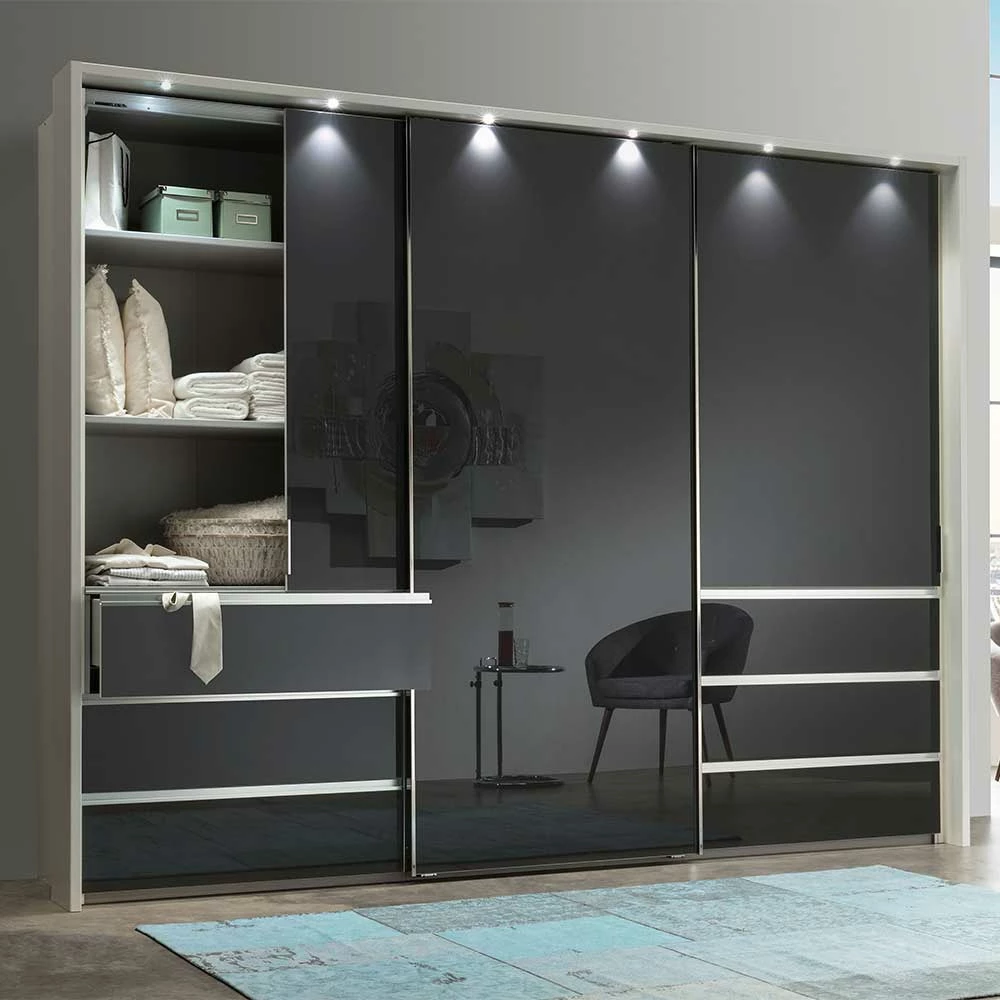 Schwebetüren Schrank Mit Glasfront Anthrazit - Annone 5 Schwebetüren Schrank Mit Glasfront Anthrazit - Annone – Bild 3