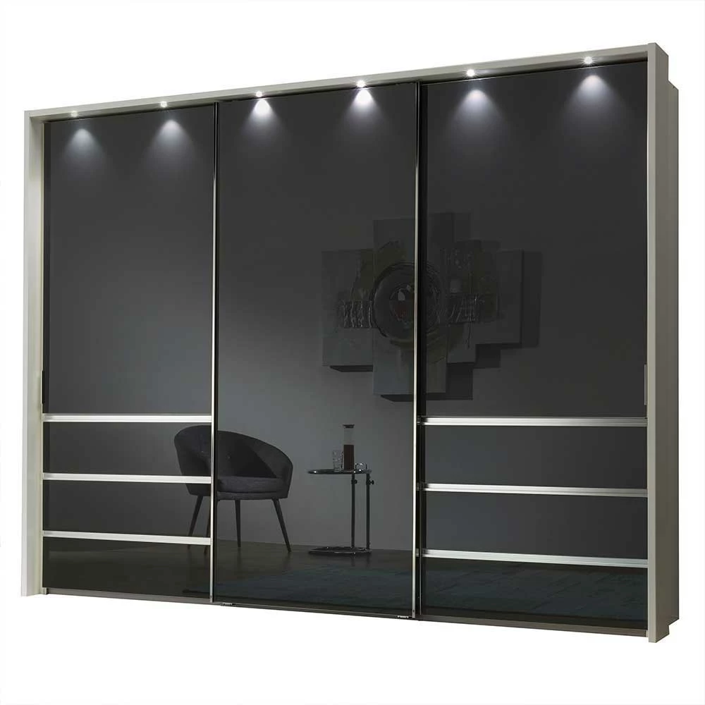 Schwebetüren Schrank Mit Glasfront Anthrazit - Annone 3 Schwebetüren Schrank Mit Glasfront Anthrazit - Annone